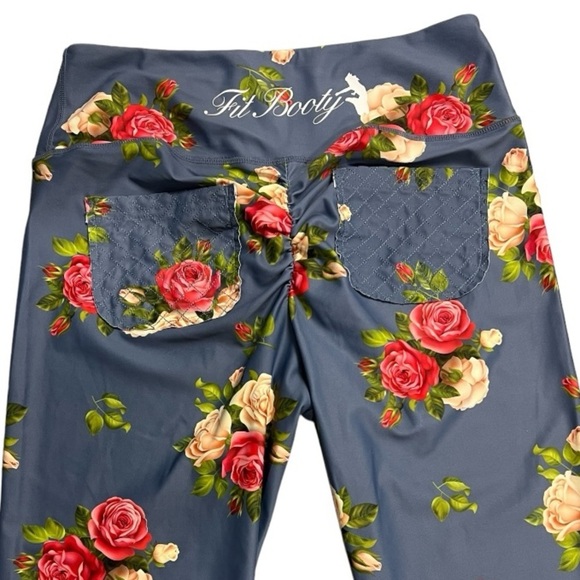 Fit Booty Blue Floral Full Length Leggings Size 2XL - Picture 3 of 5